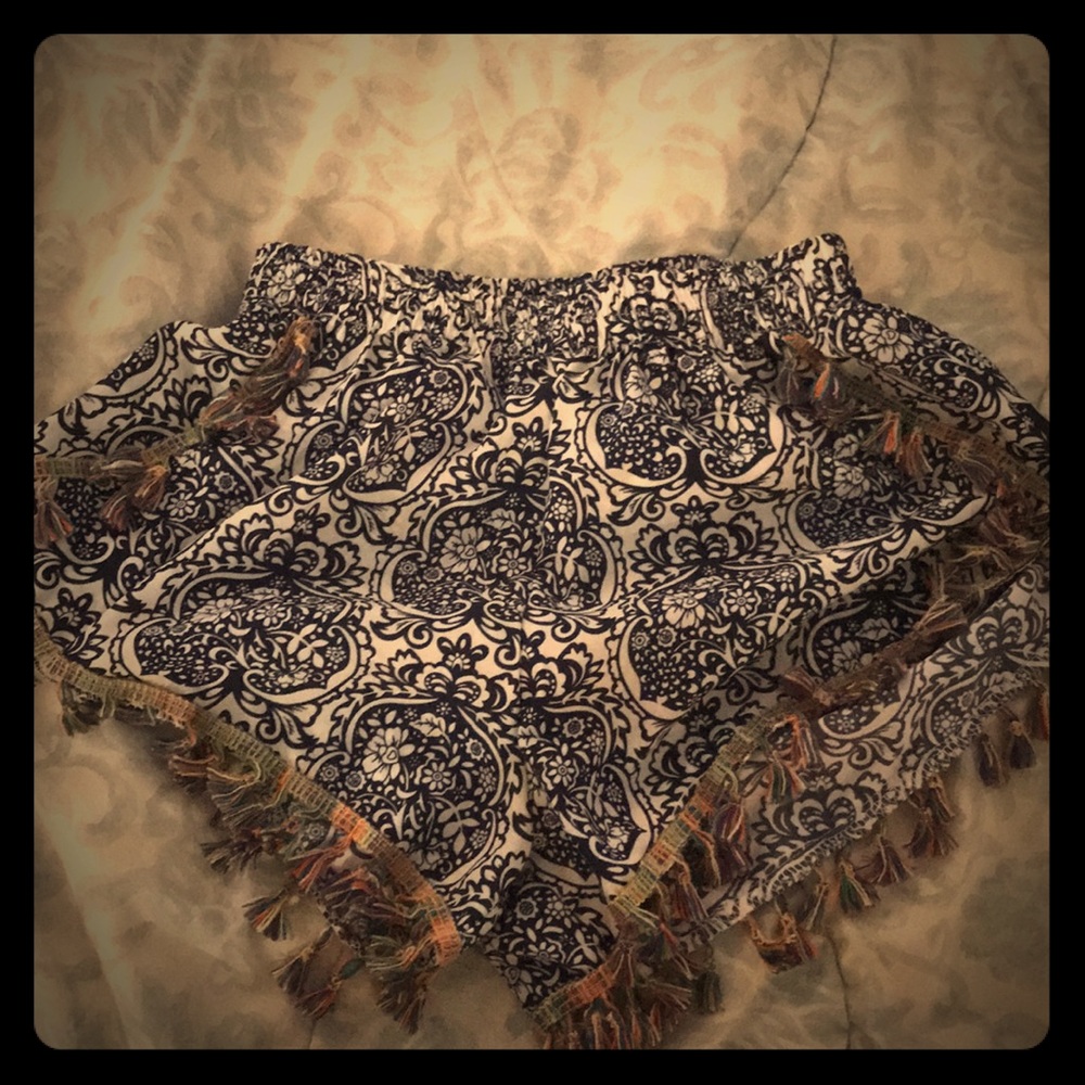 Blue shorts with rainbow fringe